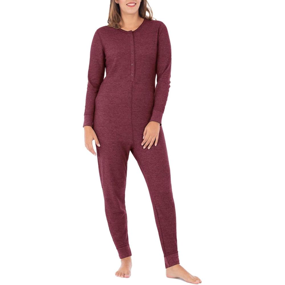 imageFruit of the Loom Womens Micro Waffle Premium Thermal Union SuitMerlot Heather