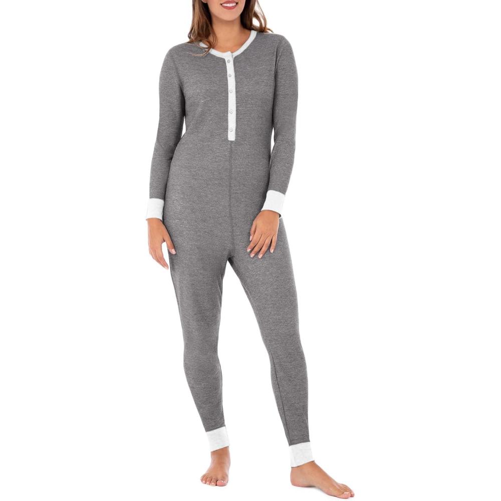 imageFruit of the Loom Womens Micro Waffle Premium Thermal Union SuitSmoke Heather