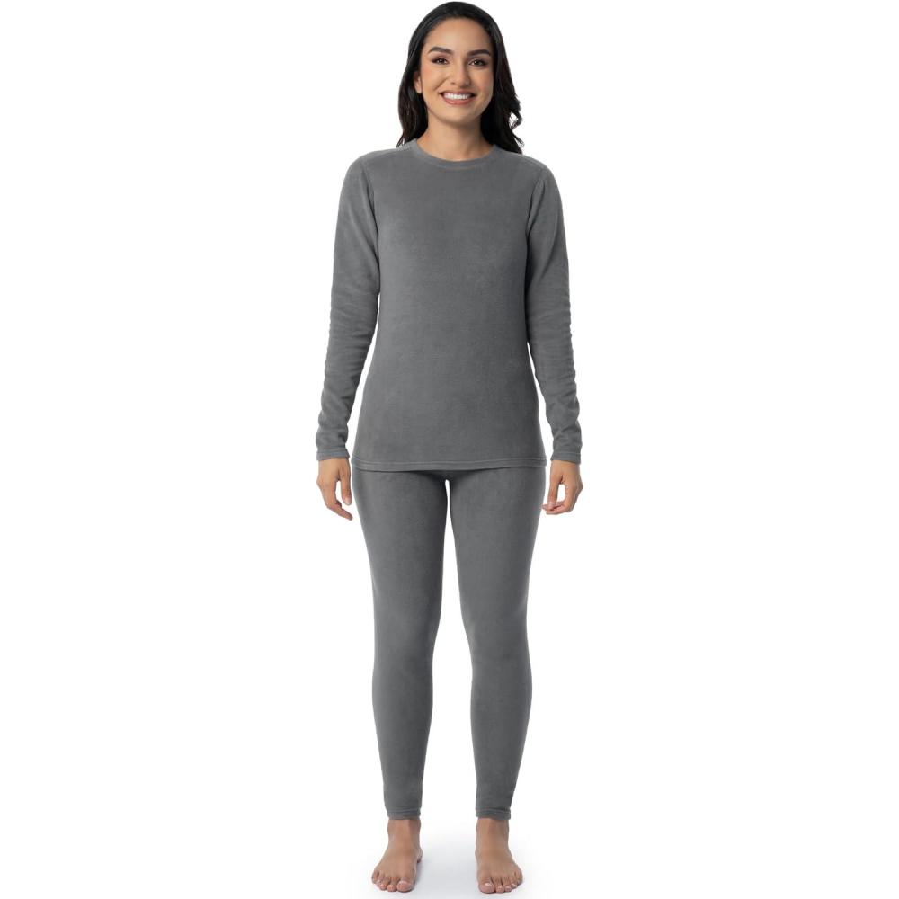 imageFruit of the Loom Womens Stretch Fleece Lined Thermal Long Johns Underwear SetGrey
