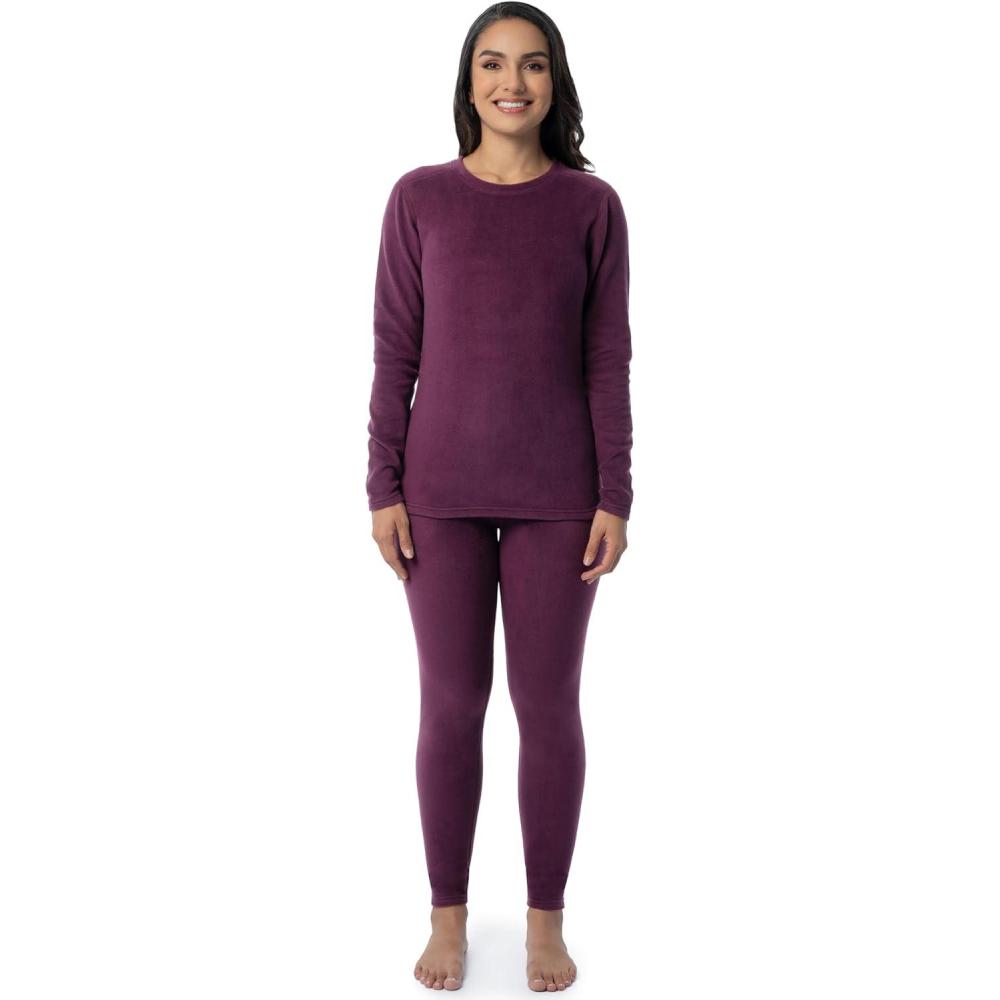 imageFruit of the Loom Womens Stretch Fleece Lined Thermal Long Johns Underwear SetPurple
