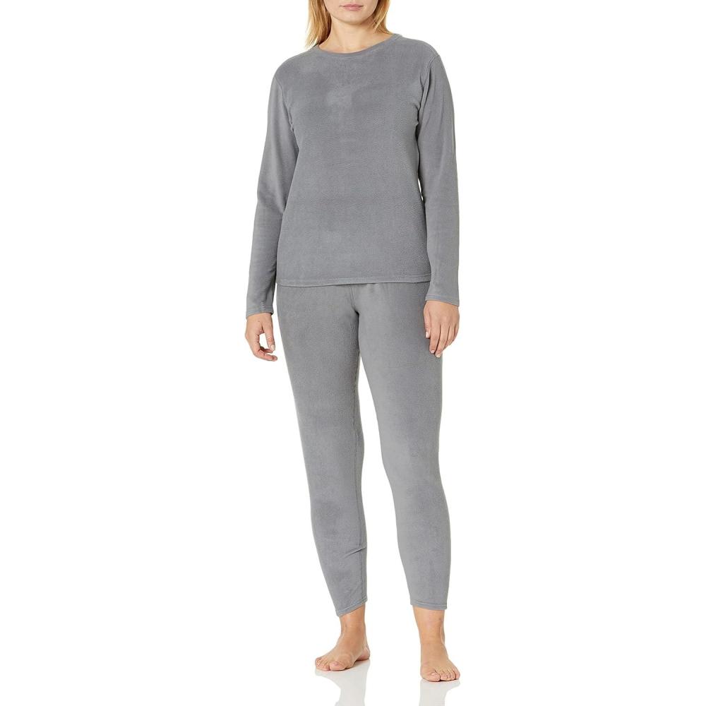imageFruit of the Loom Womens Stretch Fleece Lined Thermal Long Johns Underwear SetSlate Grey