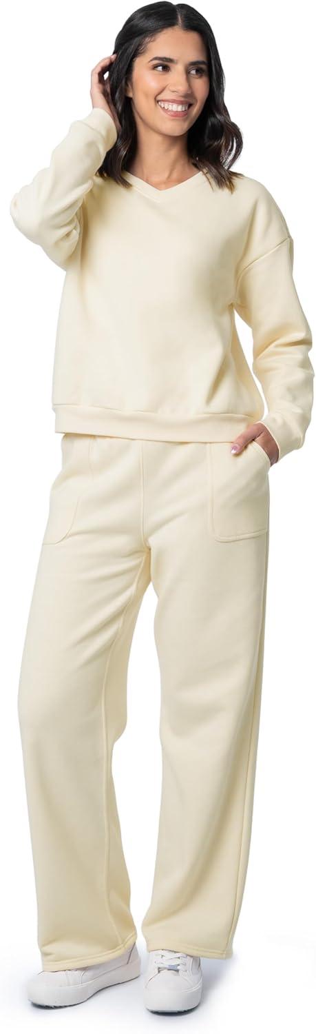 imageFruit of the Loom Womens Vneck Fleece Pullover Cropped SweatshirtButtercream
