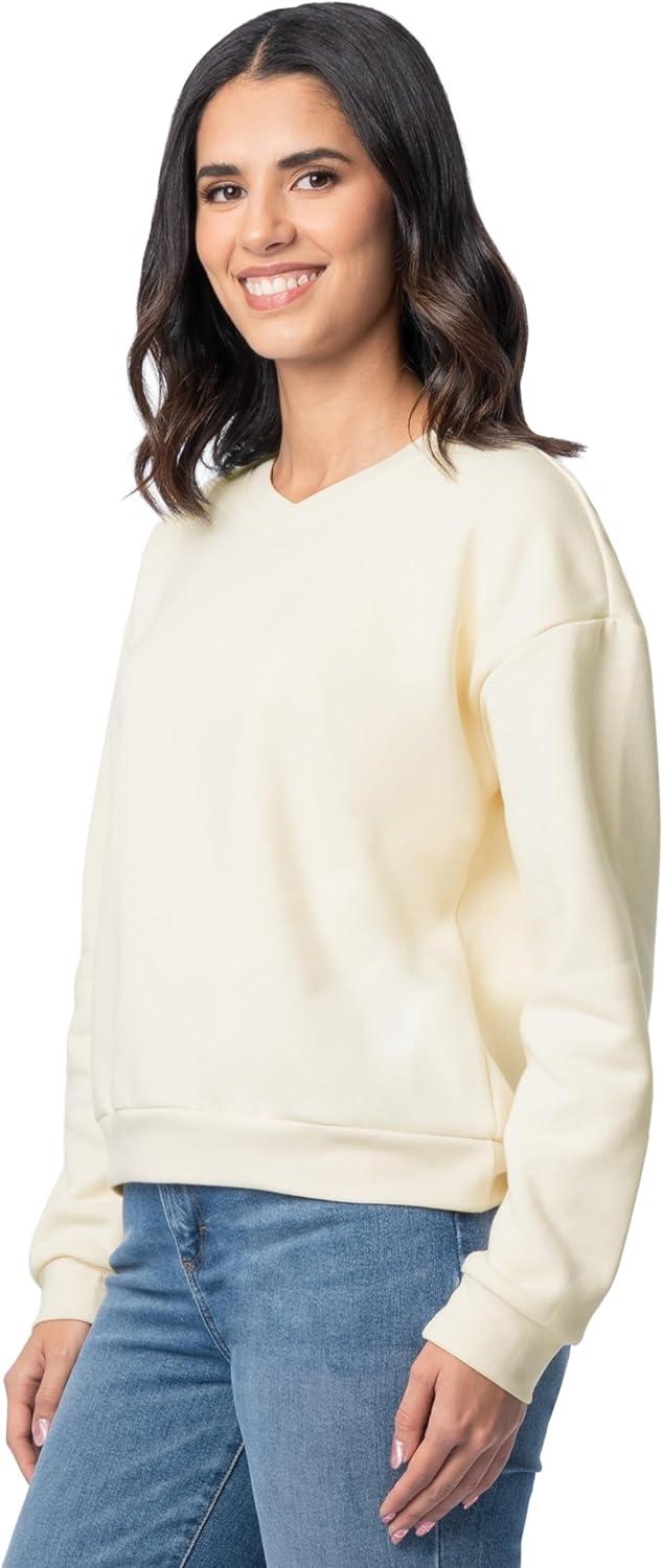 imageFruit of the Loom Womens Vneck Fleece Pullover Cropped SweatshirtButtercream