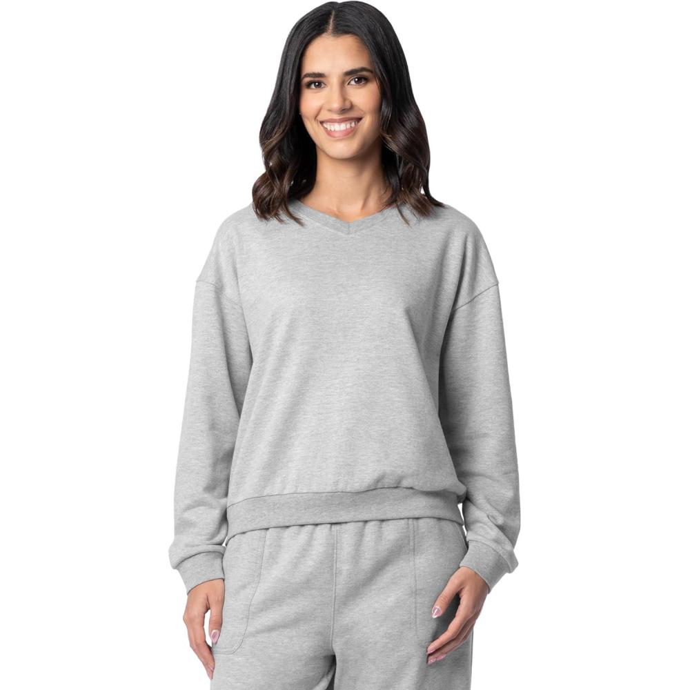 imageFruit of the Loom Womens Vneck Fleece Pullover Cropped SweatshirtLight Heather Grey