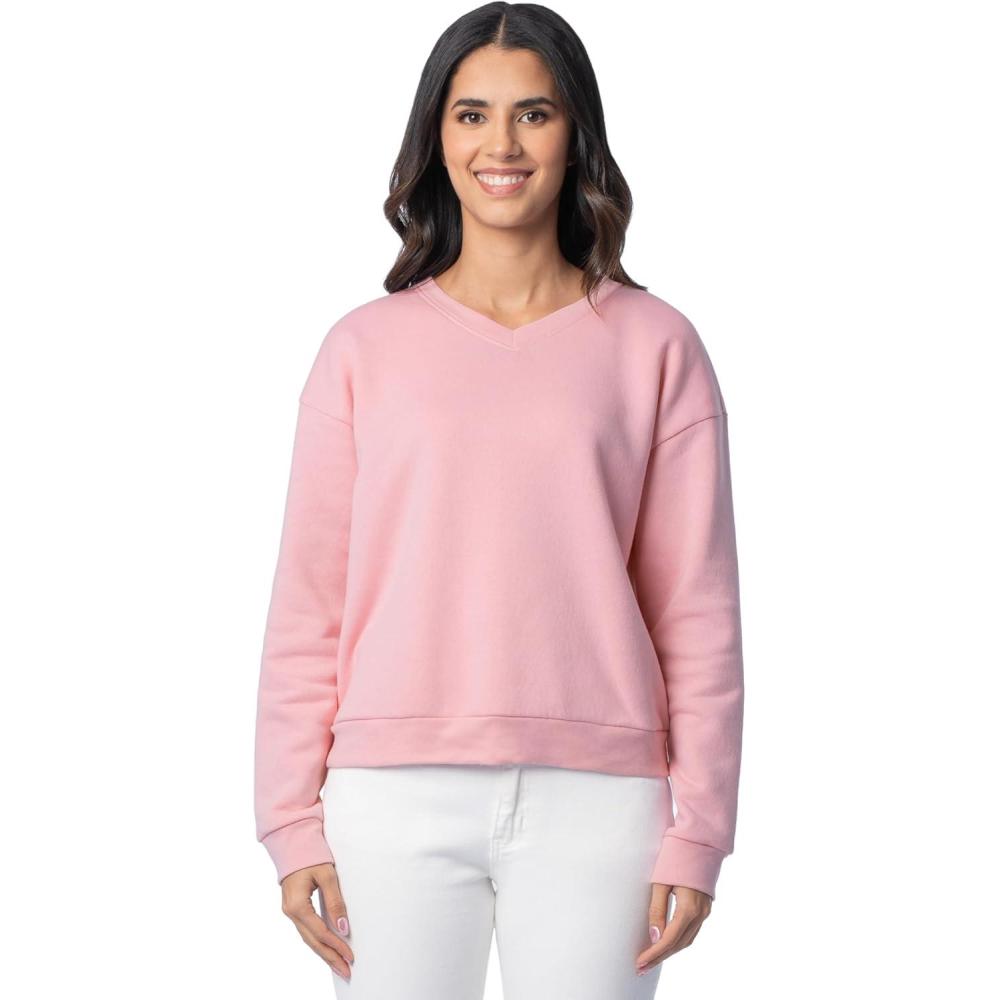 imageFruit of the Loom Womens Vneck Fleece Pullover Cropped SweatshirtPink Nectar