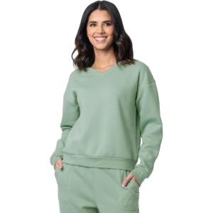 Fruit of the Loom Women’s V-neck Fleece Pullover Cropped Sweatshirt(Granite Green)