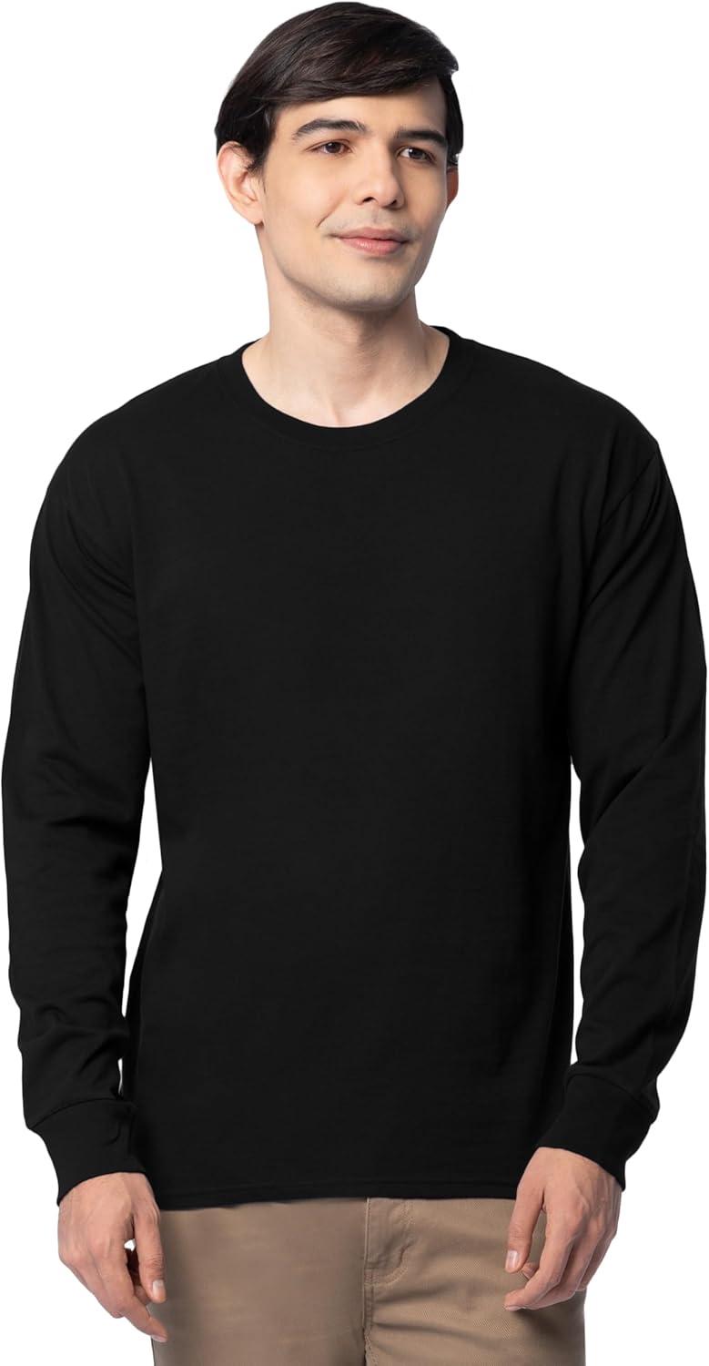 imageFruit of The Loom Mens Eversoft Cotton Long Sleeve T Shirts Breathable amp Moisture Wicking with Odor ControlLong Sleeve Black Ink