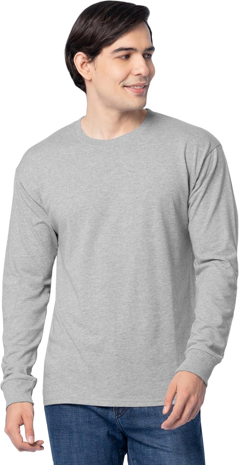 imageFruit of The Loom Mens Eversoft Cotton Long Sleeve T Shirts Breathable amp Moisture Wicking with Odor ControlLong Sleeve Grey Heather
