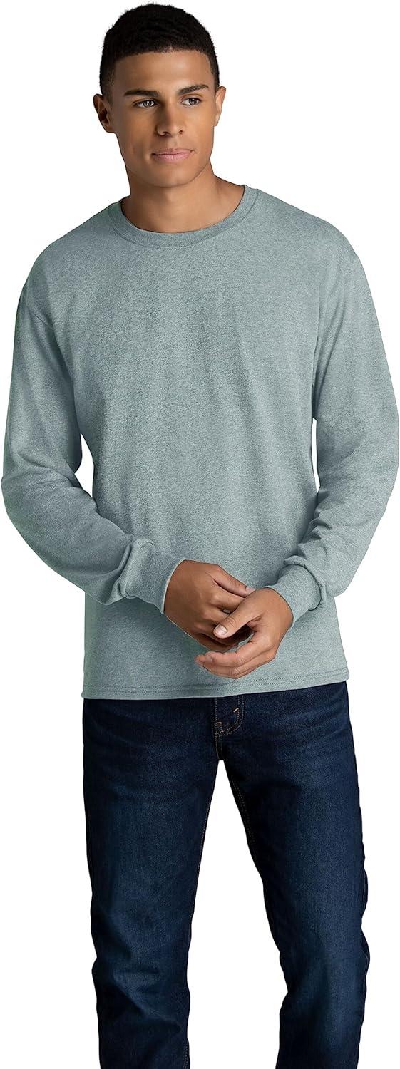 imageFruit of The Loom Mens Eversoft Cotton Long Sleeve T Shirts Breathable amp Moisture Wicking with Odor ControlLong Sleeve Grey Heather