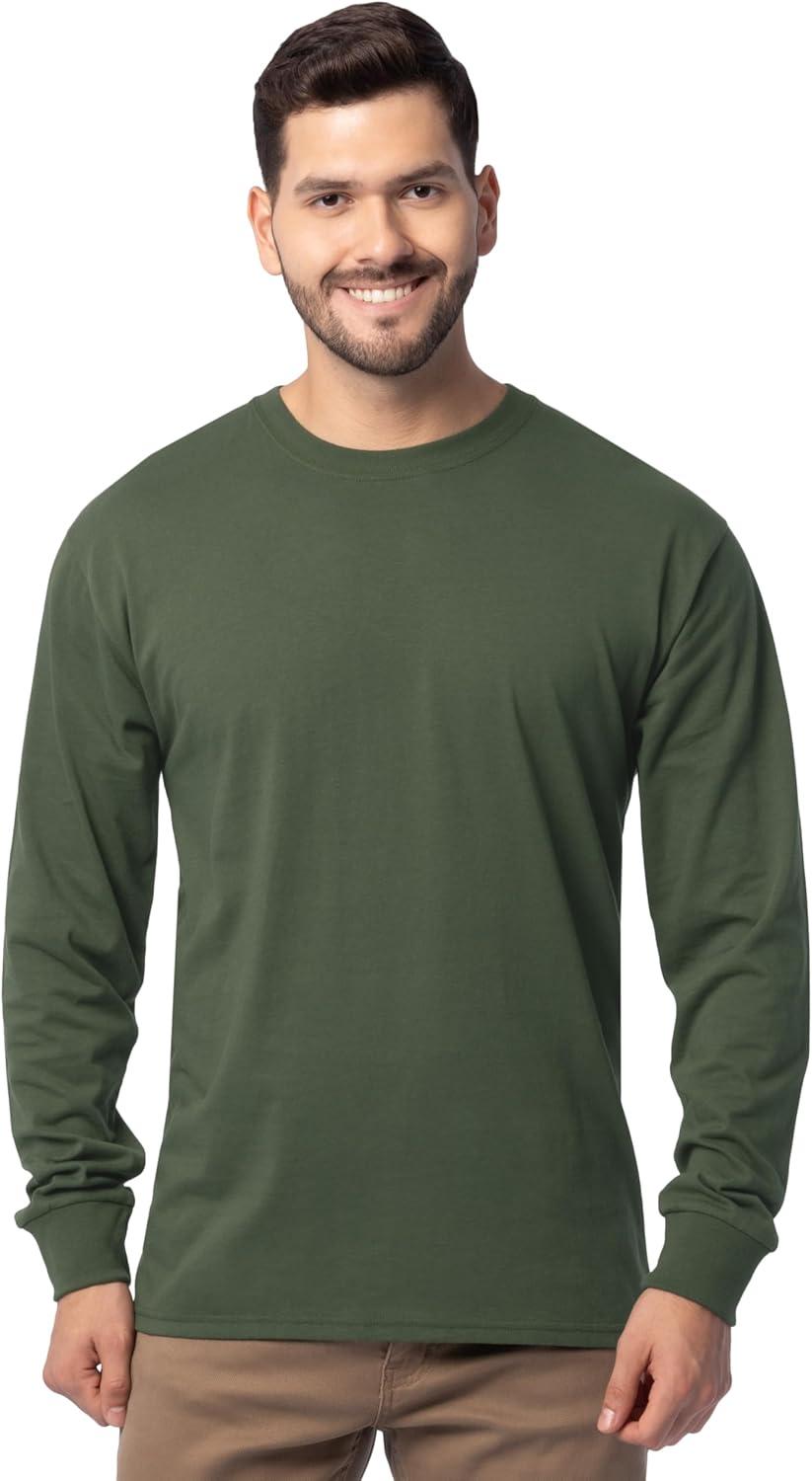 imageFruit of The Loom Mens Eversoft Cotton Long Sleeve T Shirts Breathable amp Moisture Wicking with Odor ControlLong Sleeve Military Green