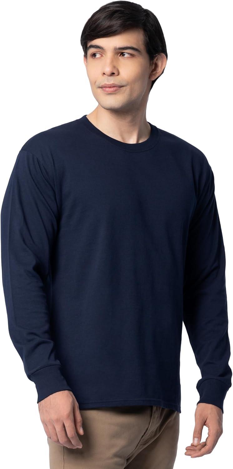imageFruit of The Loom Mens Eversoft Cotton Long Sleeve T Shirts Breathable amp Moisture Wicking with Odor ControlLong Sleeve Navy