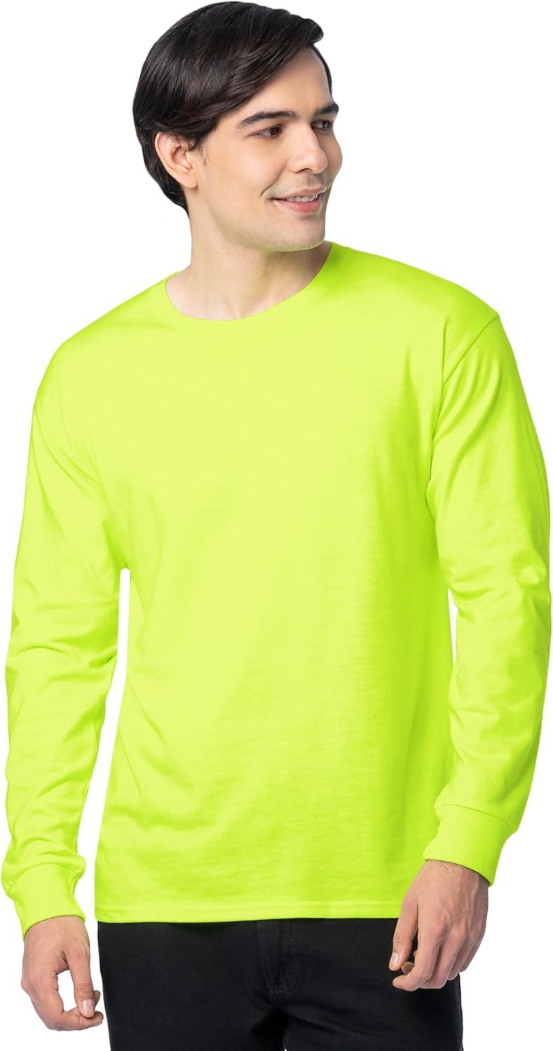 imageFruit of The Loom Mens Eversoft Cotton Long Sleeve T Shirts Breathable amp Moisture Wicking with Odor ControlLong Sleeve Safety Green