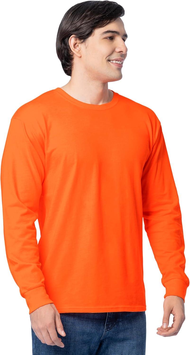 imageFruit of The Loom Mens Eversoft Cotton Long Sleeve T Shirts Breathable amp Moisture Wicking with Odor ControlLong Sleeve Safety Orange