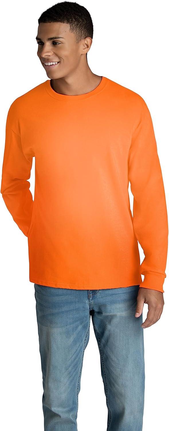 imageFruit of The Loom Mens Eversoft Cotton Long Sleeve T Shirts Breathable amp Moisture Wicking with Odor ControlLong Sleeve Safety Orange