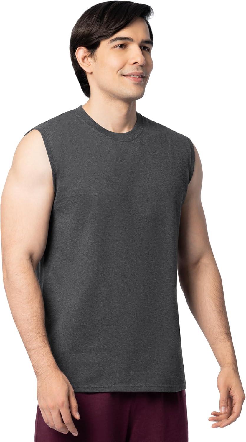 imageFruit of The Loom Mens Eversoft Cotton Sleeveless T Shirts Breathable amp Moisture Wicking with Odor Control Sizes S4XMuscle 2 Pack Black Heather