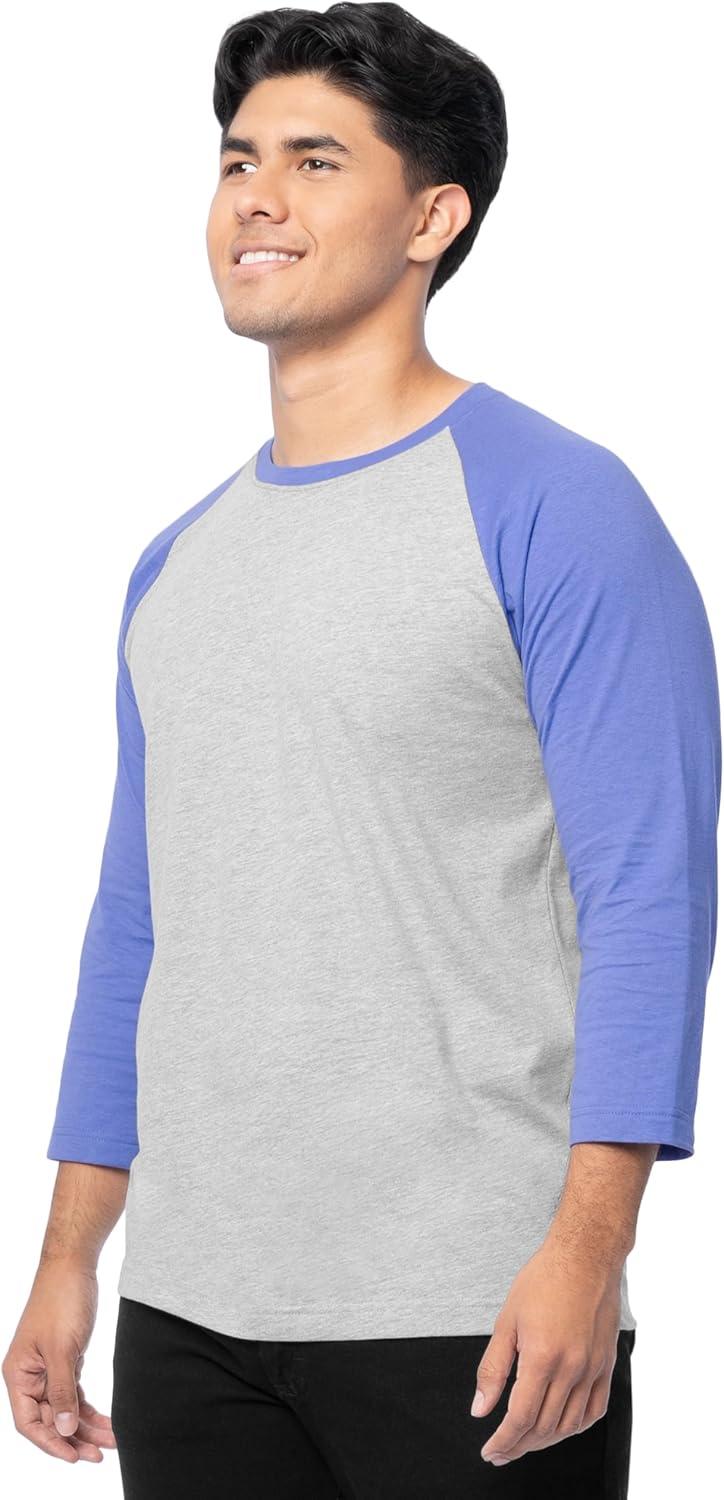 imageFruit of The Loom Mens Raglan 34 Sleeve Colorblock TShirtLight Grey HeatherBaja Blue