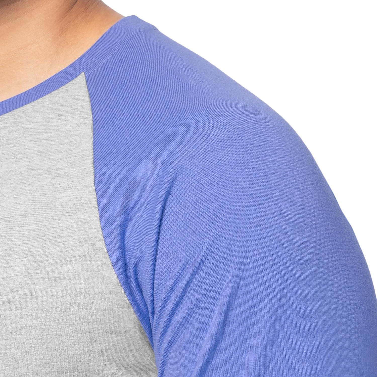 imageFruit of The Loom Mens Raglan 34 Sleeve Colorblock TShirtLight Grey HeatherBaja Blue