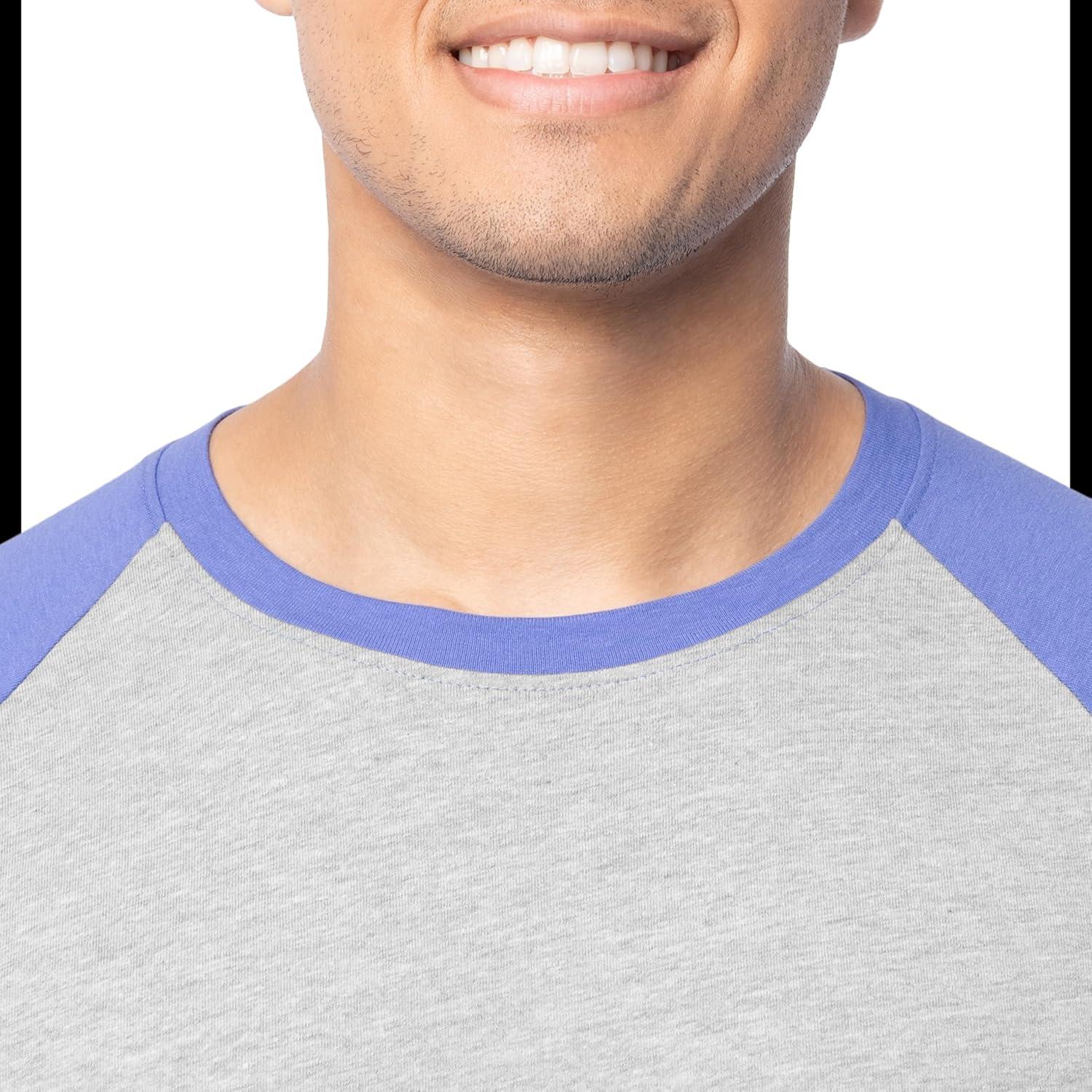 imageFruit of The Loom Mens Raglan 34 Sleeve Colorblock TShirtLight Grey HeatherBaja Blue
