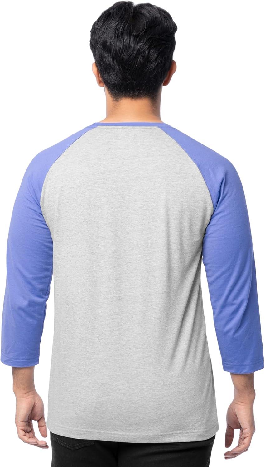 imageFruit of The Loom Mens Raglan 34 Sleeve Colorblock TShirtLight Grey HeatherBaja Blue