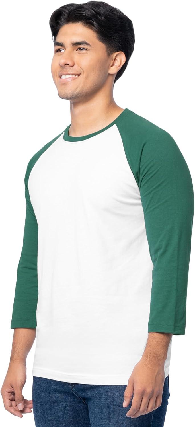 imageFruit of The Loom Mens Raglan 34 Sleeve Colorblock TShirtWhiteGreen