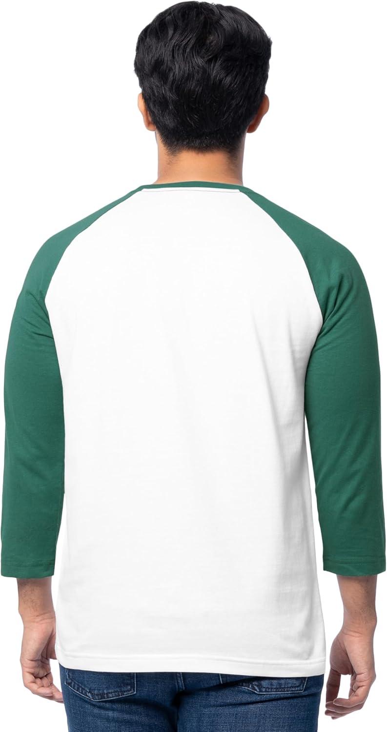 imageFruit of The Loom Mens Raglan 34 Sleeve Colorblock TShirtWhiteGreen
