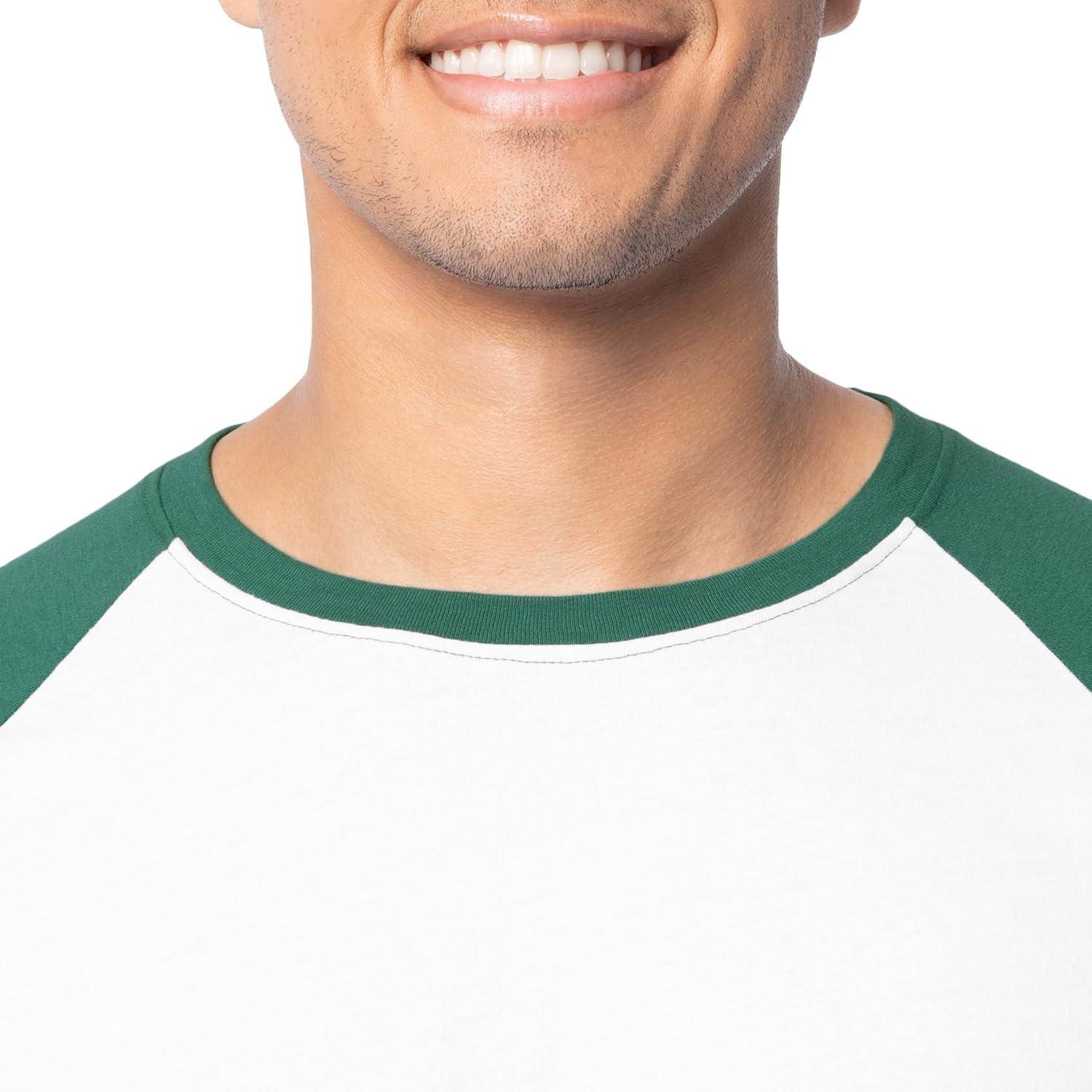 imageFruit of The Loom Mens Raglan 34 Sleeve Colorblock TShirtWhiteGreen