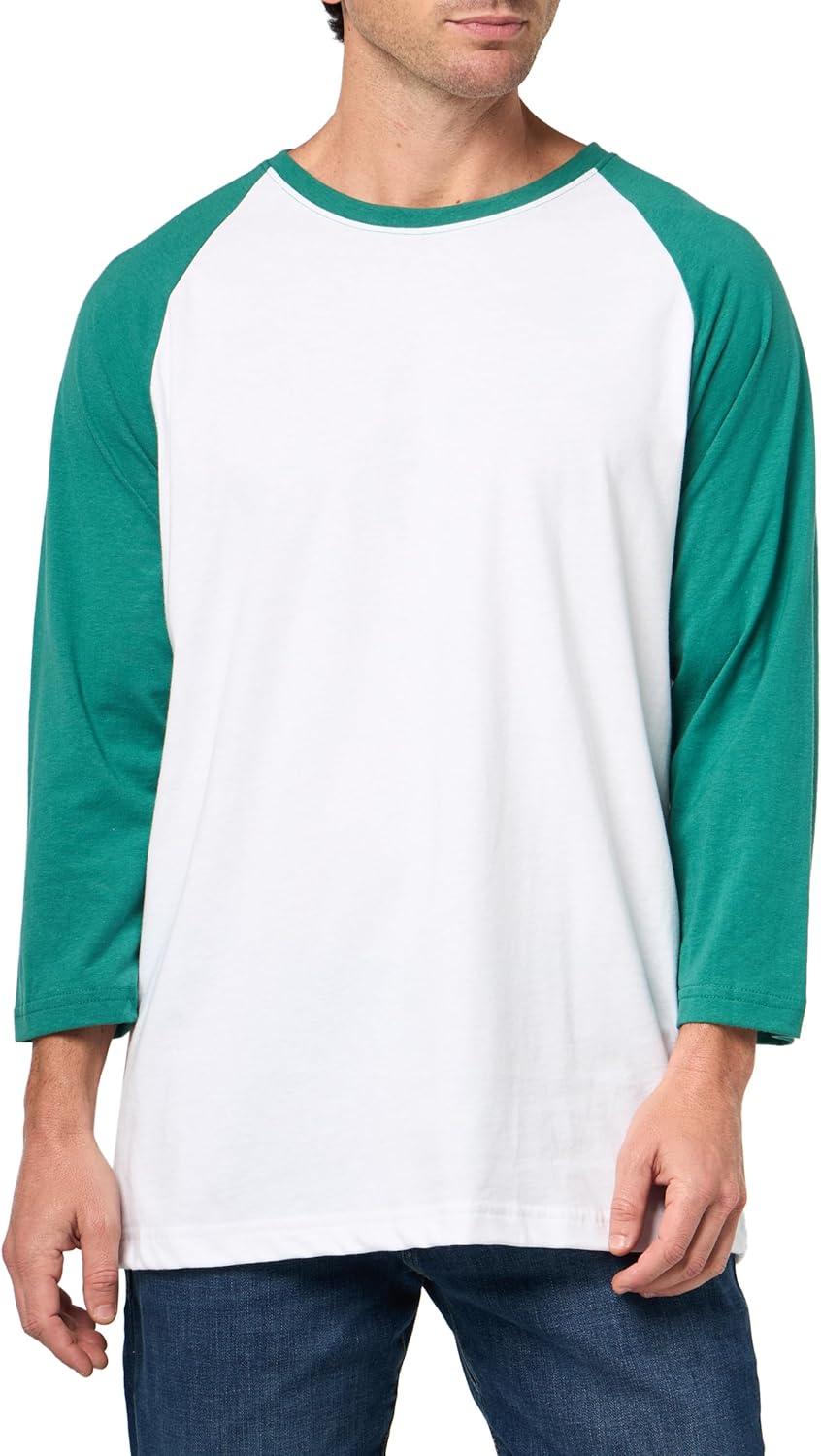 imageFruit of The Loom Mens Raglan 34 Sleeve Colorblock TShirtWhiteGreen