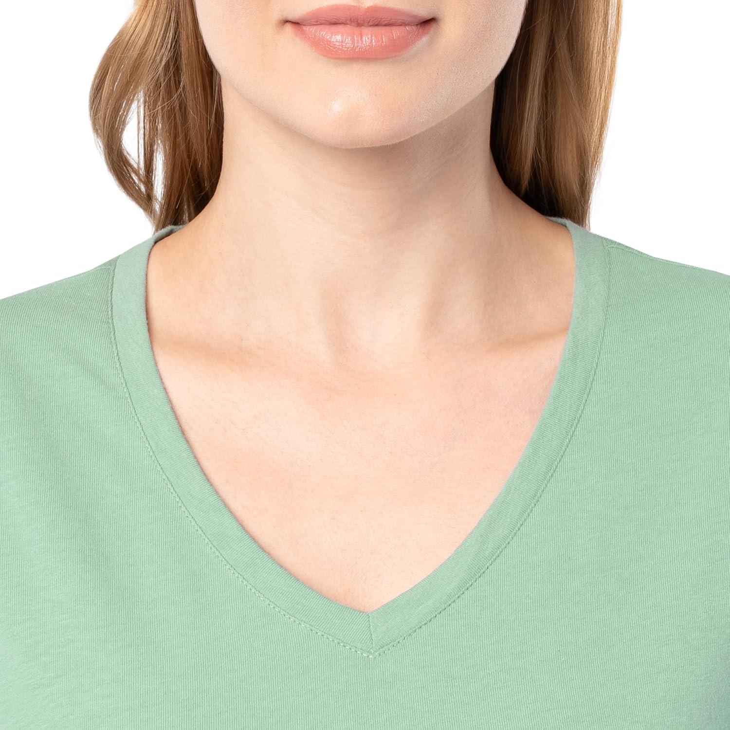 imageFruit of The Loom Womens Short Sleeve VNeck TShirt 2 PackGreenWhite