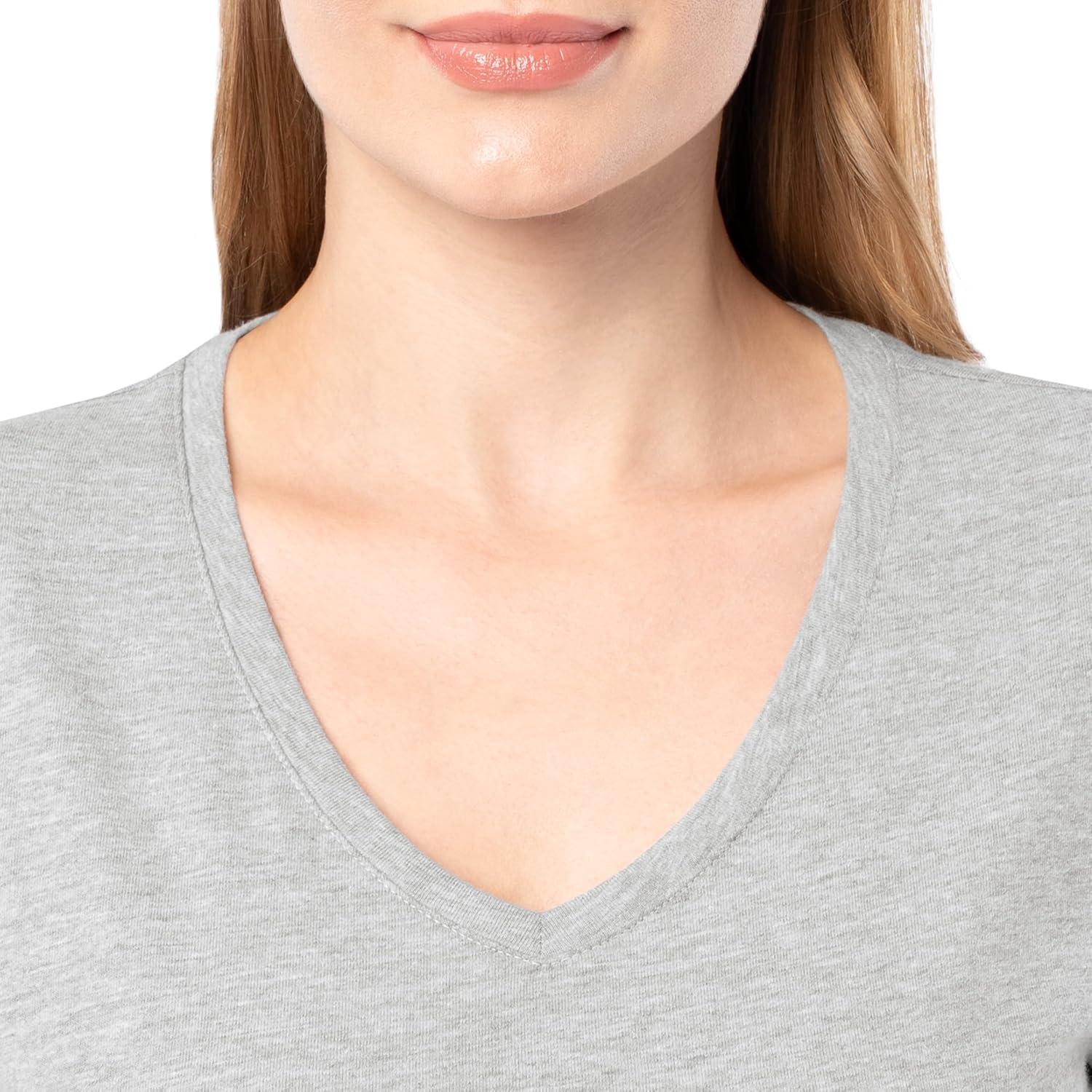 imageFruit of The Loom Womens Short Sleeve VNeck TShirt 2 PackGrey HeatherBlack