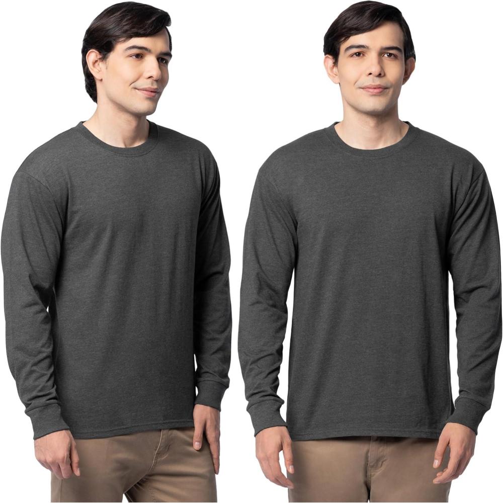 imageFruit of The Loom Mens Eversoft Cotton Long Sleeve T Shirts Breathable amp Moisture Wicking with Odor ControlLong Sleeve Black Heather