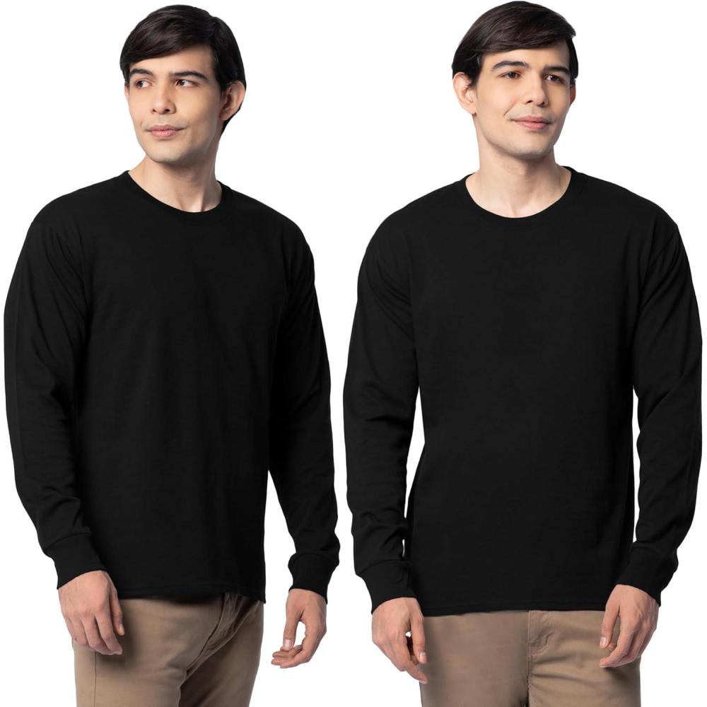imageFruit of The Loom Mens Eversoft Cotton Long Sleeve T Shirts Breathable amp Moisture Wicking with Odor ControlLong Sleeve Black Ink