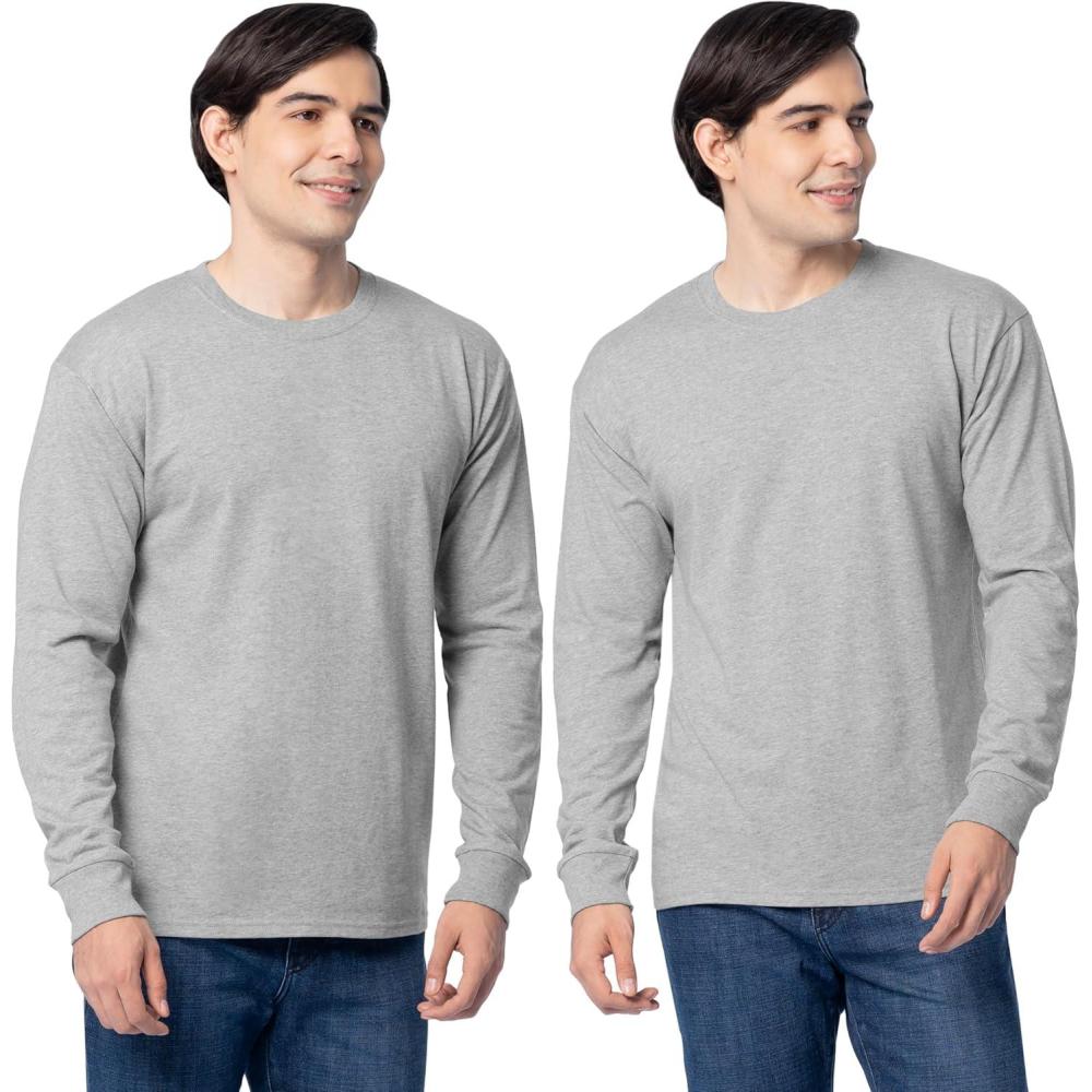 imageFruit of The Loom Mens Eversoft Cotton Long Sleeve T Shirts Breathable amp Moisture Wicking with Odor ControlLong Sleeve Grey Heather