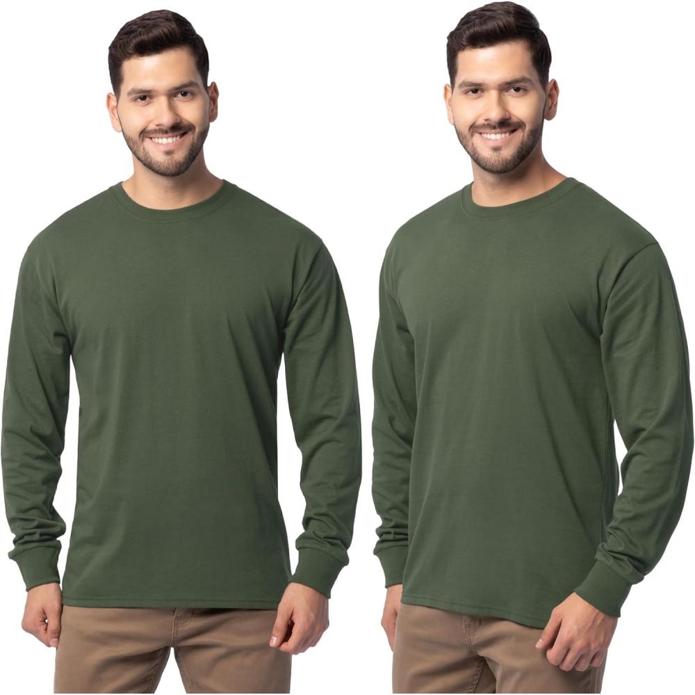 imageFruit of The Loom Mens Eversoft Cotton Long Sleeve T Shirts Breathable amp Moisture Wicking with Odor ControlLong Sleeve Military Green