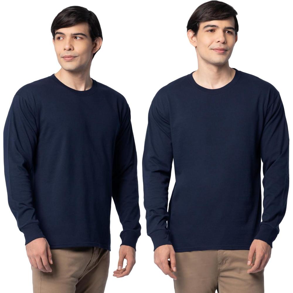imageFruit of The Loom Mens Eversoft Cotton Long Sleeve T Shirts Breathable amp Moisture Wicking with Odor ControlLong Sleeve Navy