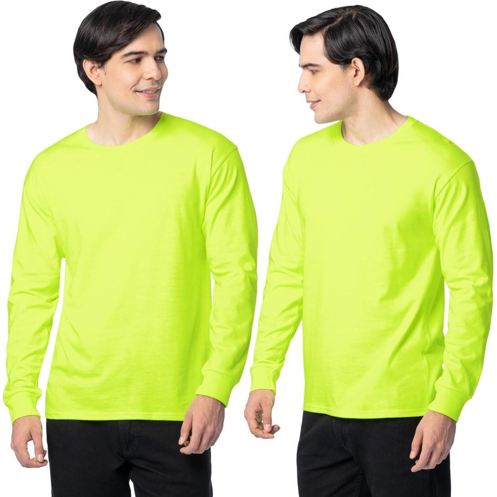 imageFruit of The Loom Mens Eversoft Cotton Long Sleeve T Shirts Breathable amp Moisture Wicking with Odor ControlLong Sleeve Safety Green