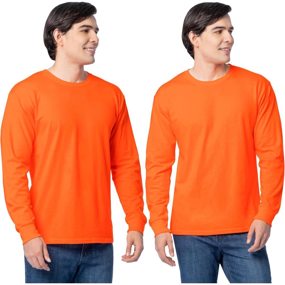 imageFruit of The Loom Mens Eversoft Cotton Long Sleeve T Shirts Breathable amp Moisture Wicking with Odor ControlLong Sleeve Safety Orange