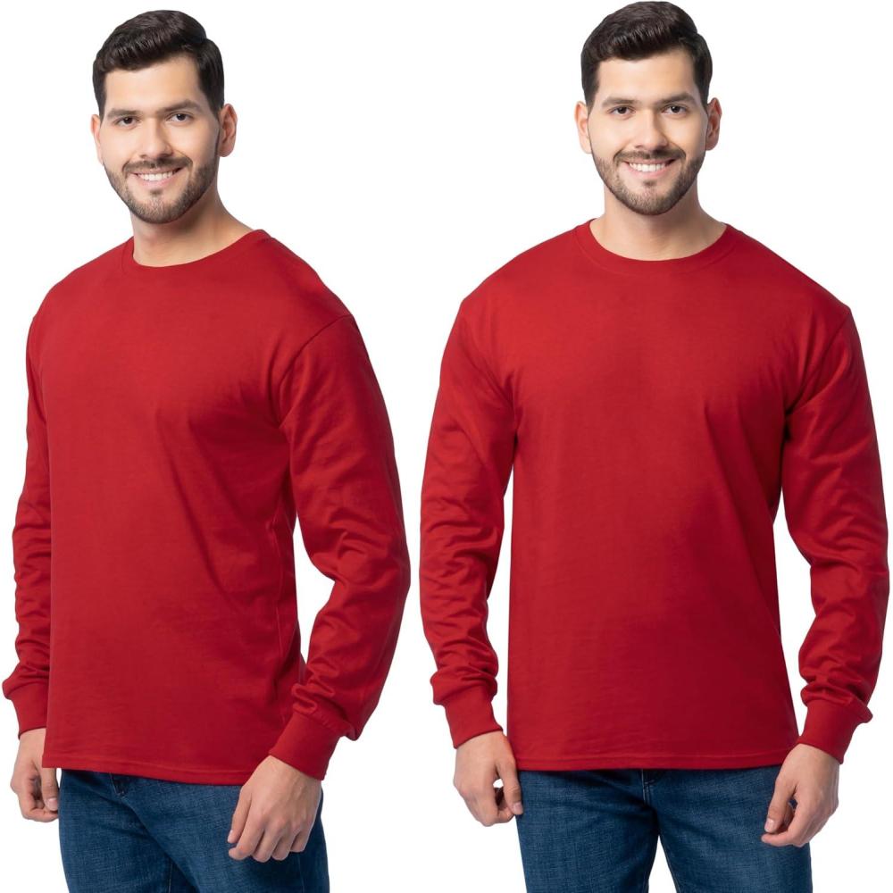 imageFruit of The Loom Mens Eversoft Cotton Long Sleeve T Shirts Breathable amp Moisture Wicking with Odor ControlLong Sleeve True Red