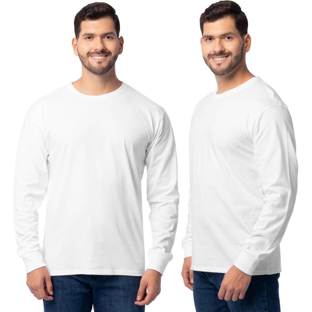 imageFruit of The Loom Mens Eversoft Cotton Long Sleeve T Shirts Breathable amp Moisture Wicking with Odor ControlLong Sleeve White Ice