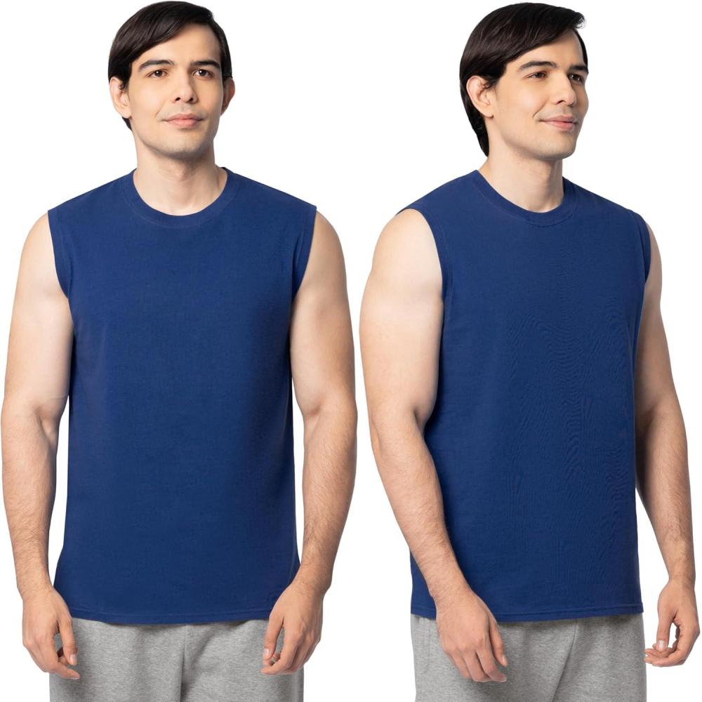 imageFruit of The Loom Mens Eversoft Cotton Sleeveless T Shirts Breathable amp Moisture Wicking with Odor Control Sizes S4XBlue