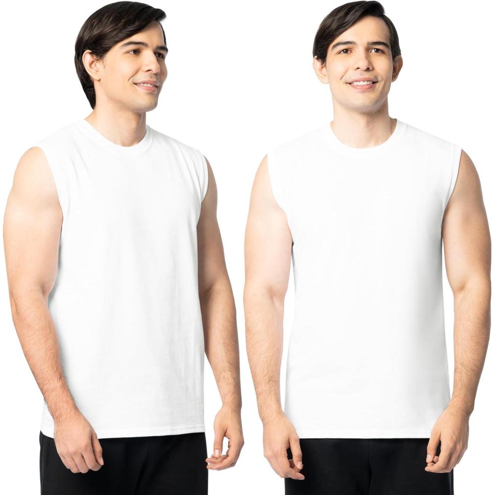 imageFruit of The Loom Mens Eversoft Cotton Sleeveless T Shirts Breathable amp Moisture Wicking with Odor Control Sizes S4XWhite