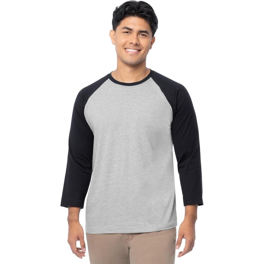 imageFruit of The Loom Mens Raglan 34 Sleeve Colorblock TShirtLight Grey HeatherBlack