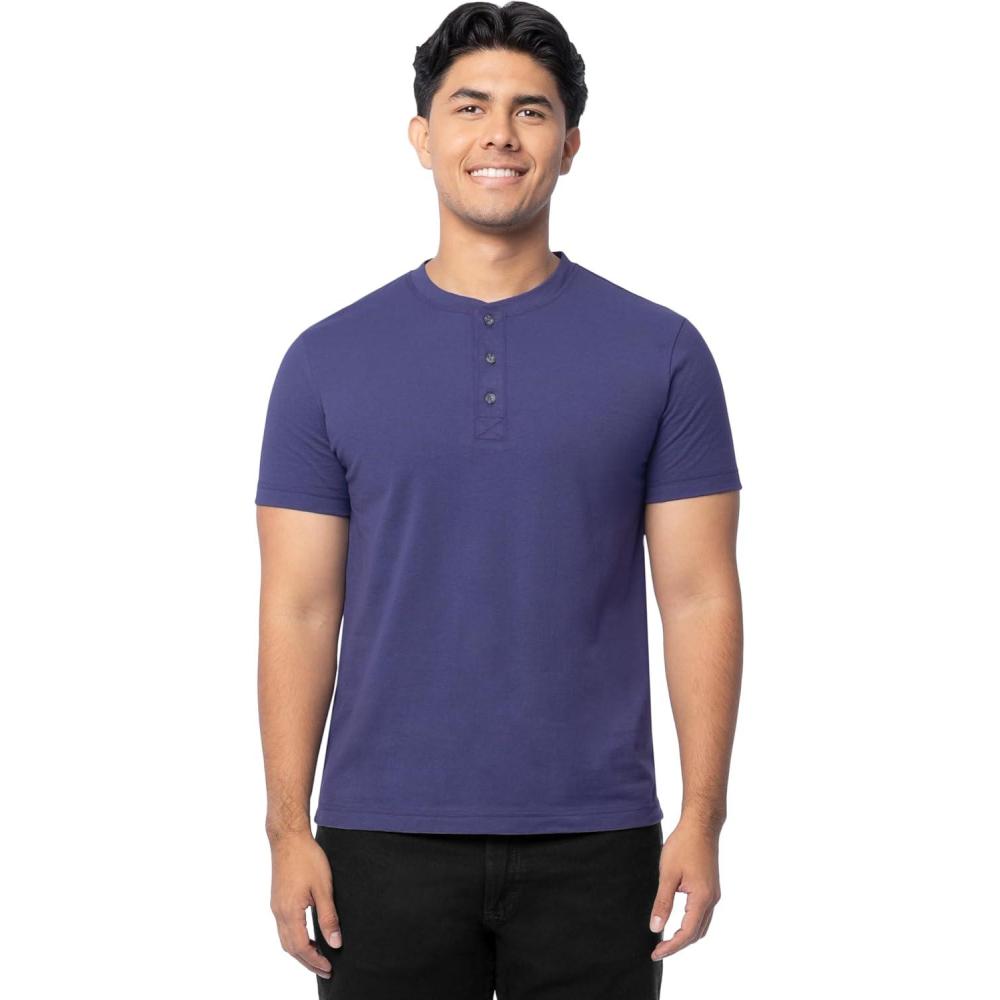 imageFruit of The Loom Mens Short Sleeve Henley TShirtDeep Cobalt
