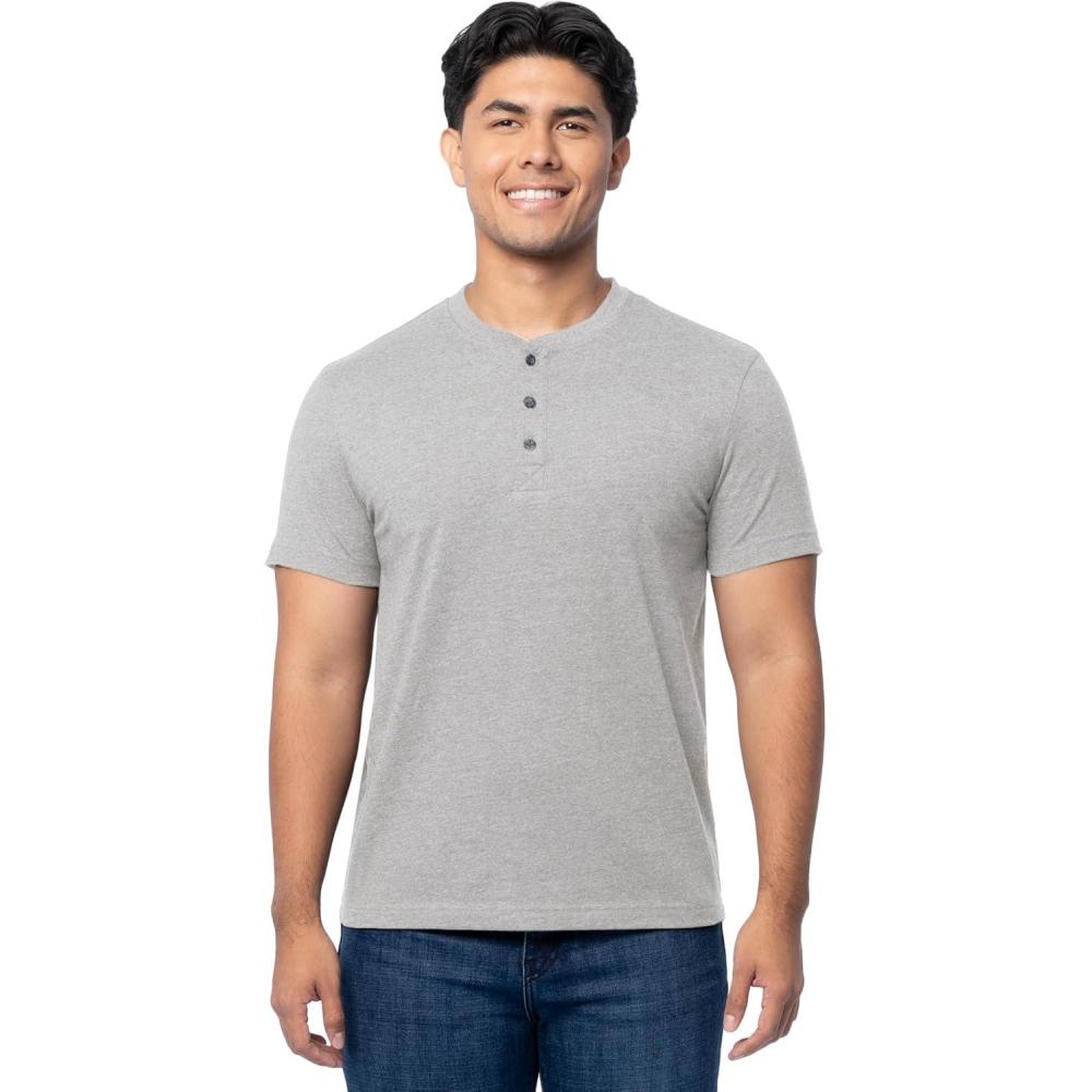 imageFruit of The Loom Mens Short Sleeve Henley TShirtLight Grey Heather