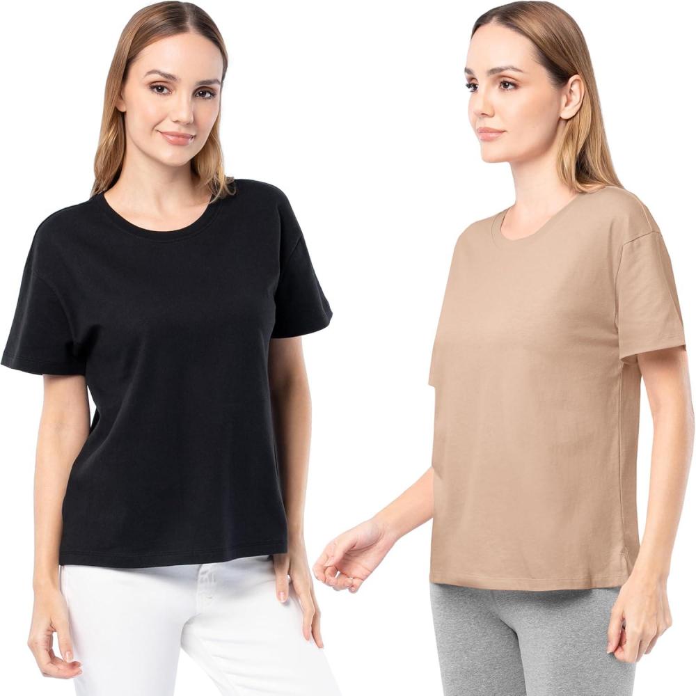 imageFruit of The Loom Womens Short Sleeve Boyfriend TShirt 2 PackBlackStucco