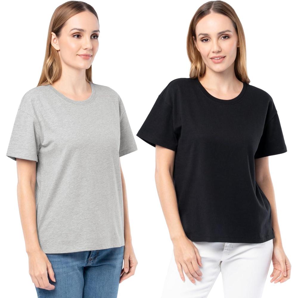 imageFruit of The Loom Womens Short Sleeve Boyfriend TShirt 2 PackGrey HeatherBlack
