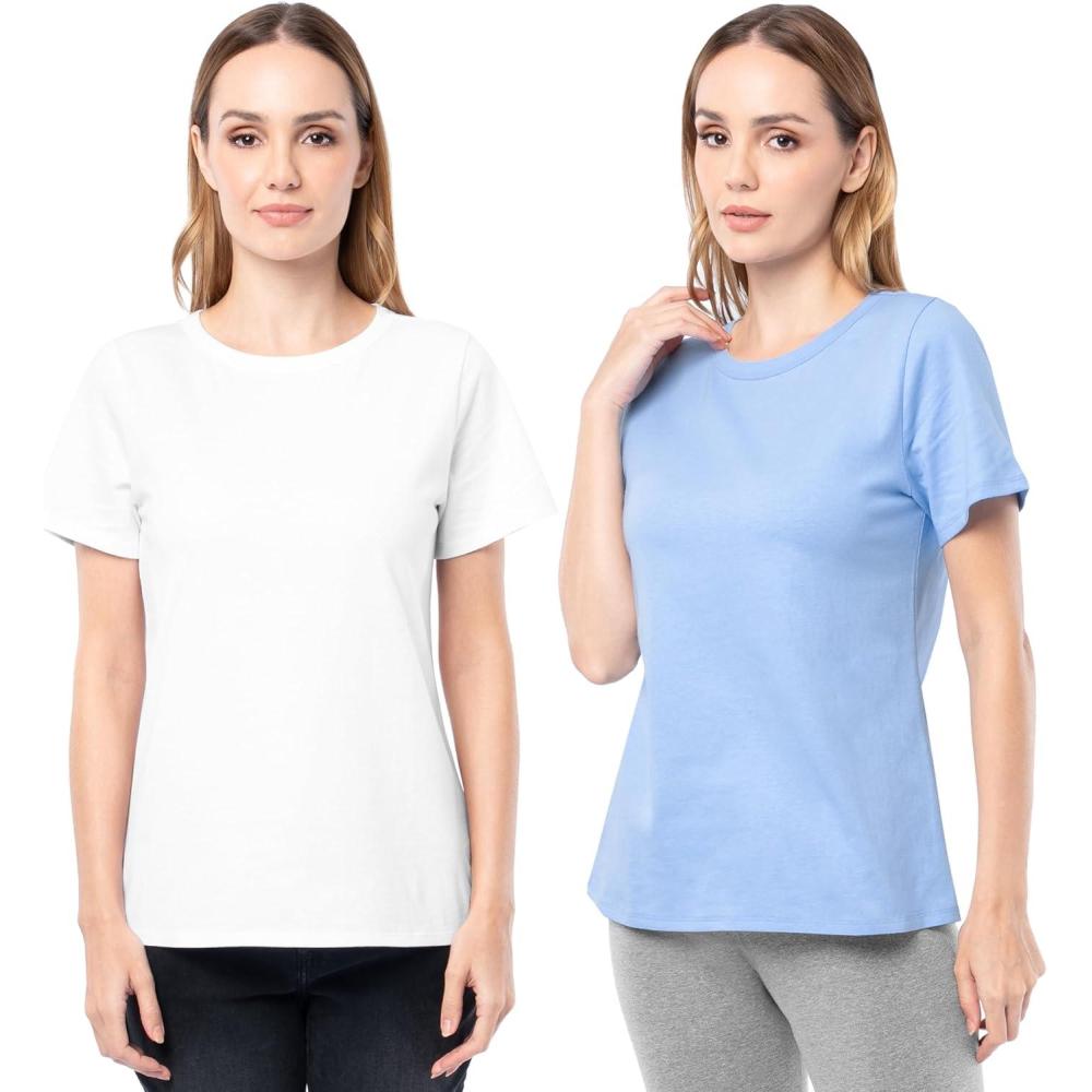 imageFruit of The Loom Womens Short Sleeve Crew Neck TShirt 2 PackBlueWhite