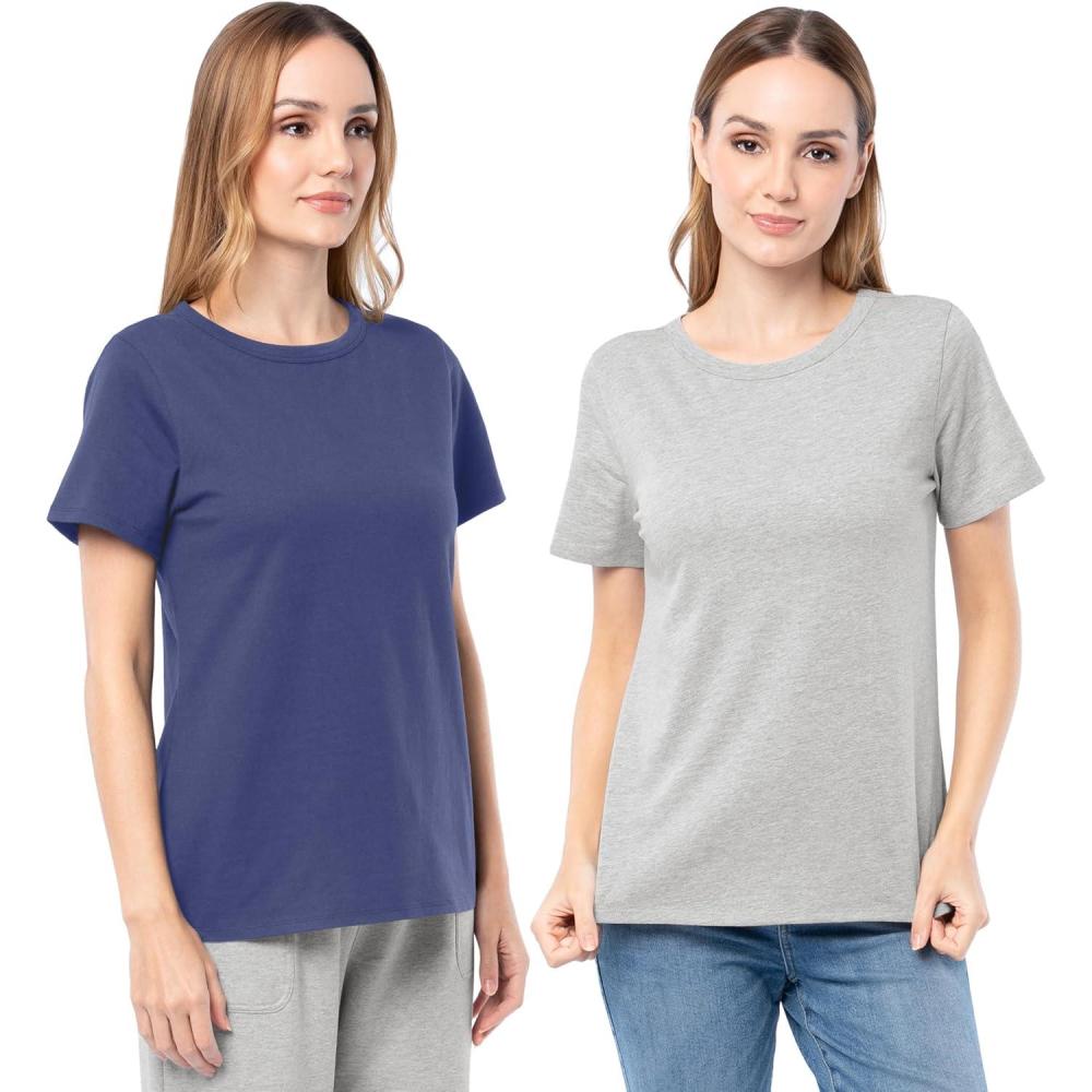 imageFruit of The Loom Womens Short Sleeve Crew Neck TShirt 2 PackCobaltGrey Heather