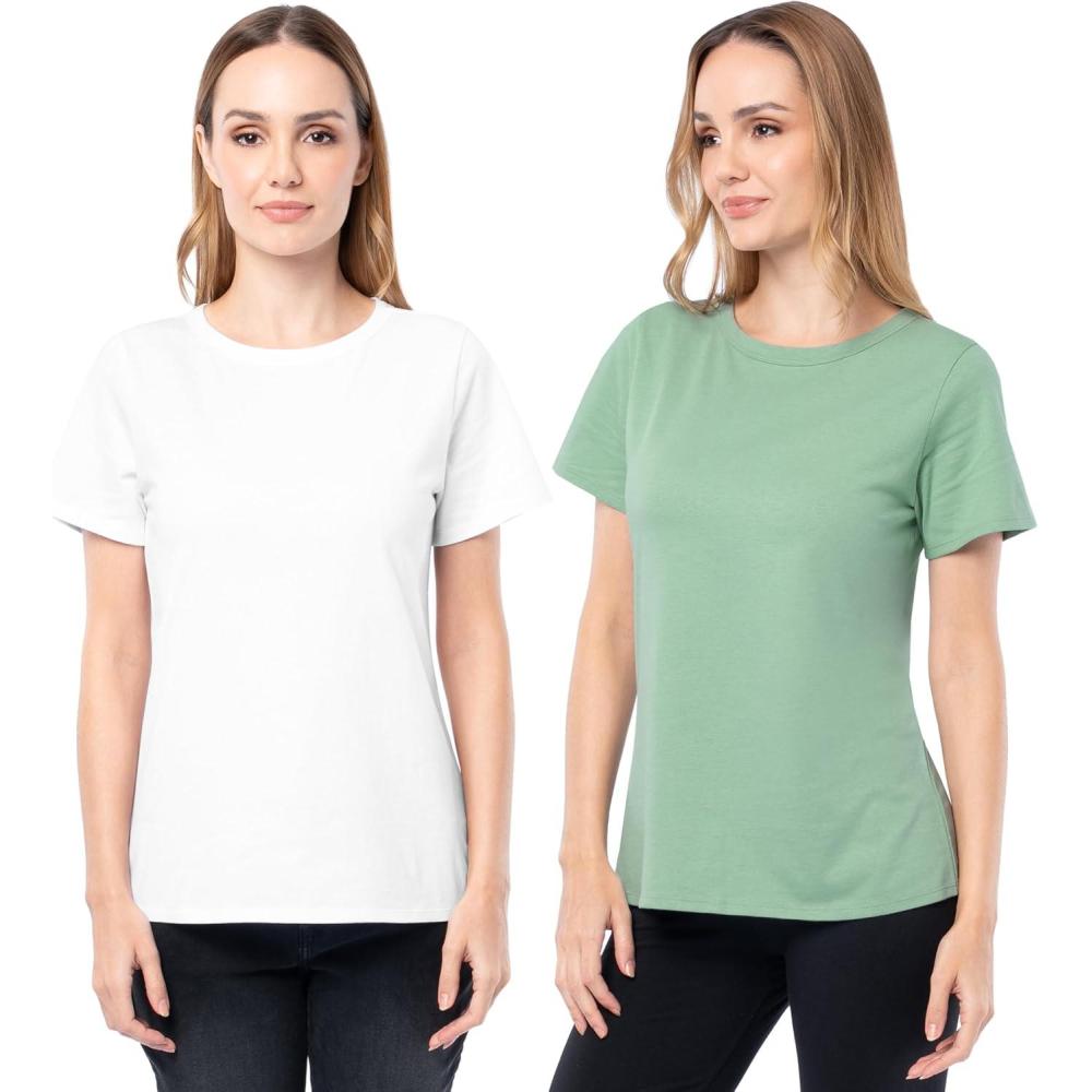 imageFruit of The Loom Womens Short Sleeve Crew Neck TShirt 2 PackGreenWhite