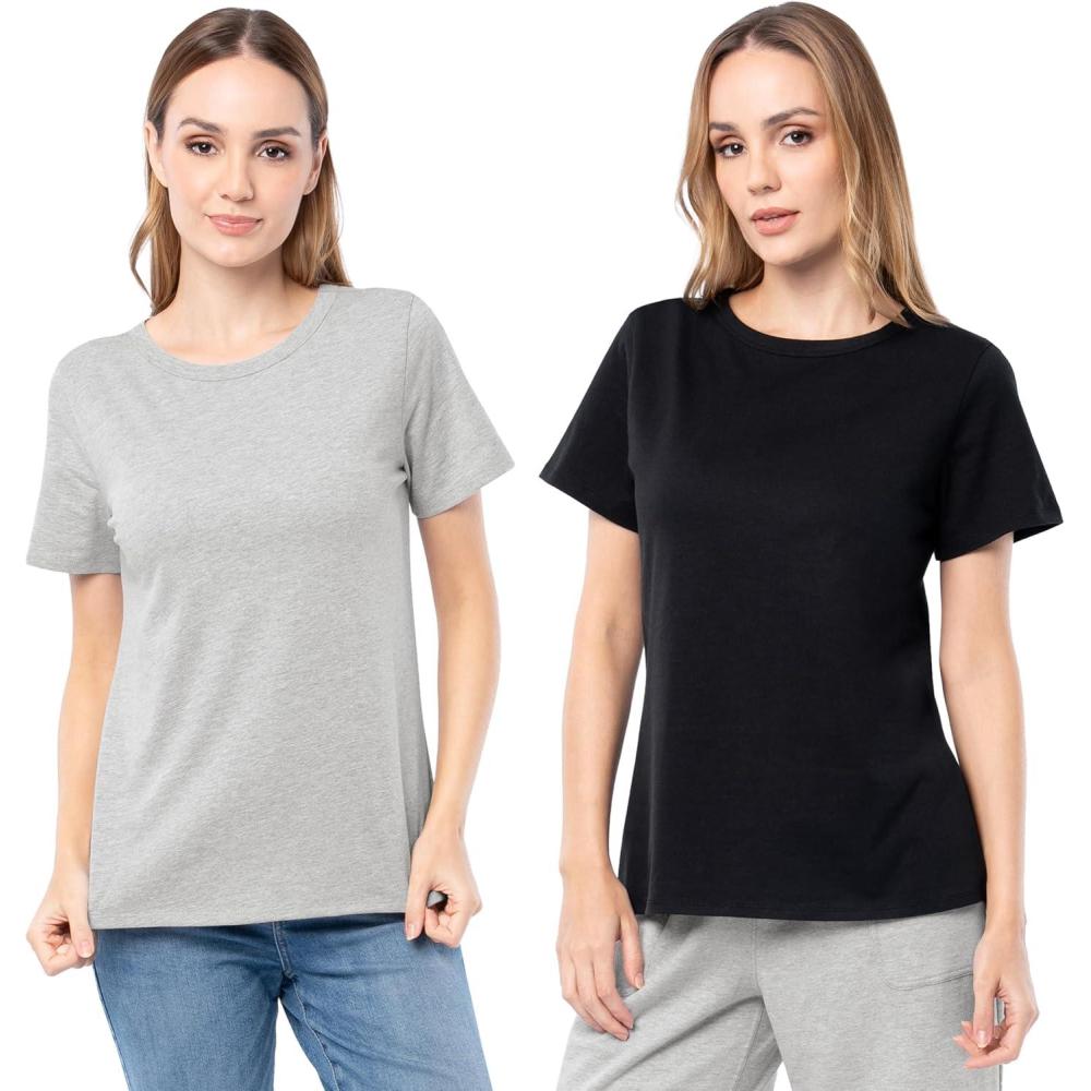 imageFruit of The Loom Womens Short Sleeve Crew Neck TShirt 2 PackGrey HeatherBlack
