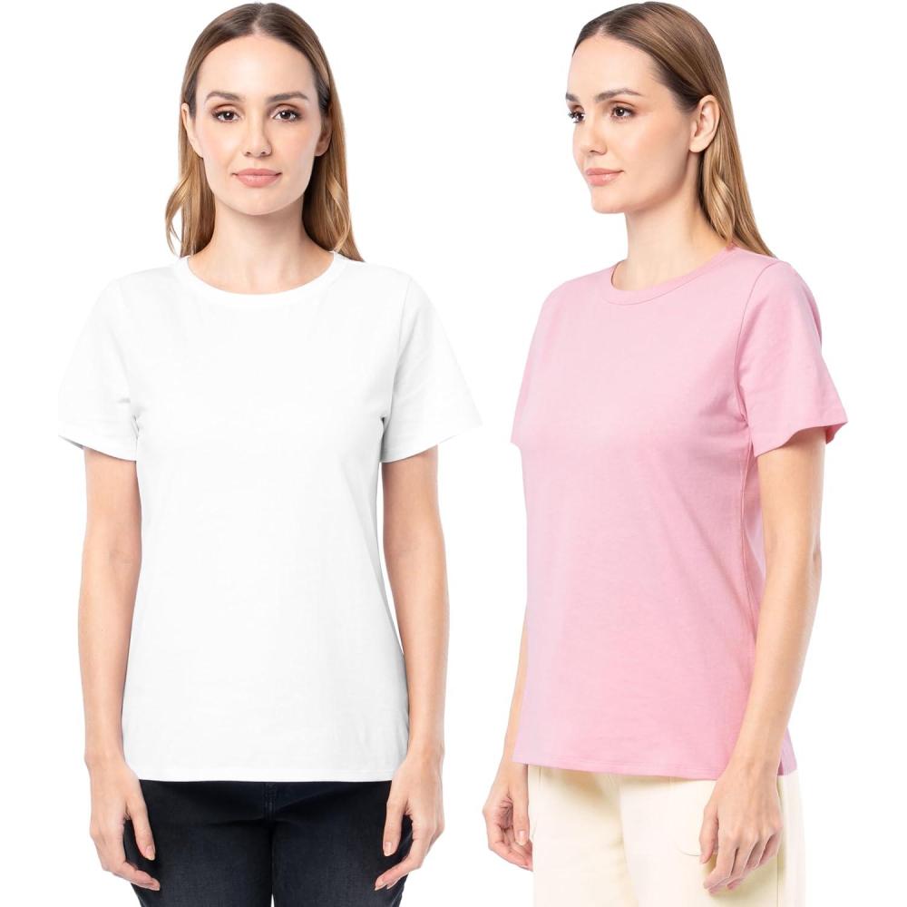 imageFruit of The Loom Womens Short Sleeve Crew Neck TShirt 2 PackPinkWhite